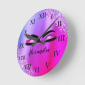Paarse roze monogram Glitter Eyelashes Modern Ronde Klok (Hoek)