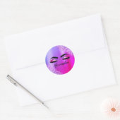 Paarse roze monogram Glitter Eyelashes Modern Ronde Sticker (Envelop)