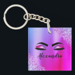 Paarse roze monogram Glitter Eyelashes Modern Sleutelhanger<br><div class="desc">Paarse en Roze Faux Folie Metallic Sparkle Glitter Brushed Metal Monogram Naam en Initiaal Wimpers (Wimpers),  Wimper Extensions en Eyes Sleutelhanger. Dit maakt de perfecte lieve 16 jarige,  bruiloft,  vrijgezellenfeest,  jubileum,  baby shower of vrijgezellenfeest cadeau voor iemand die haar kamer in trendy koele stijl.</div>