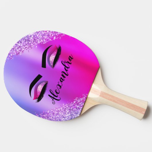 Paarse roze monogram Glitter Eyelashes Modern Tafeltennisbatje (Zijkant)