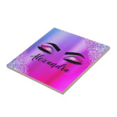 Paarse roze monogram Glitter Eyelashes Modern Tegeltje (Zijkant)