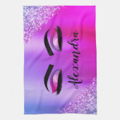 Paarse roze monogram Glitter Eyelashes Modern Theedoek (Verticaal)