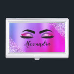 Paarse roze monogram Glitter Eyelashes Modern Visitekaarthouder<br><div class="desc">Paarse en Roze Faux Folie Metallic Sparkle Glitter Brushed Metal Monogram Naam en Initiaal Wimpers (Wimpers),  Wimper Extensions en Eyes Business Card Holder. Dit maakt de perfecte lieve 16 jarige,  bruiloft,  vrijgezellenfeest,  jubileum,  baby shower of vrijgezellenfeest cadeau voor iemand die haar kamer in trendy koele stijl.</div>
