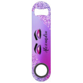Paarse Roze Monogram Glitter Wimpers Modern Speed Flessenopener (Voorkant)