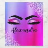 Paarse Roze Monogram Glitter Wimpers Modern Wijn Etiket (Enkel label)