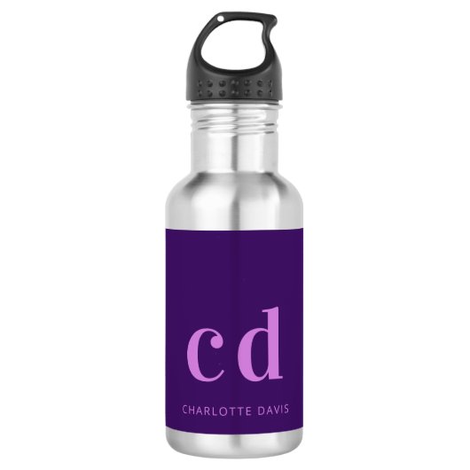 Paarse roze monogram initialen heten moderne waterfles (Voorkant)