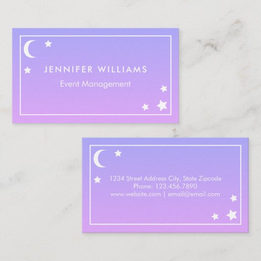 Paarse roze moon en sterren Visitekaartjes (Voorkant / Achterkant)