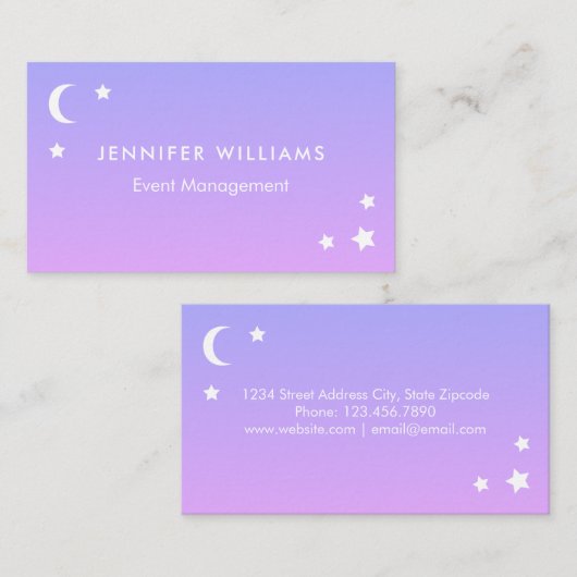 Paarse roze moon en sterren Visitekaartjes (Voorkant / Achterkant)