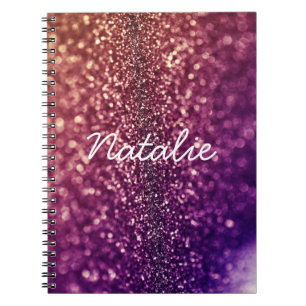 Paarse roze naam NATALIE sparkly glitter notebook Notitieboek