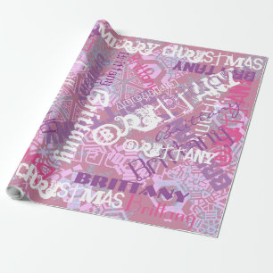 Paarse Roze Naam Patroon Elke Gelegenheid Cadeaupapier