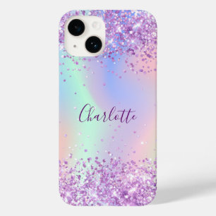 Paarse roze naam script holografisch Case-Mate iPhone 14 hoesje