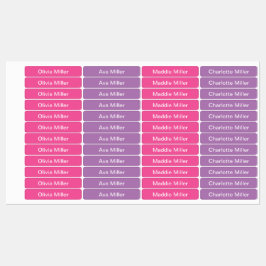 Paarse roze naamlabels voor schoolkamp kinderopvan labels