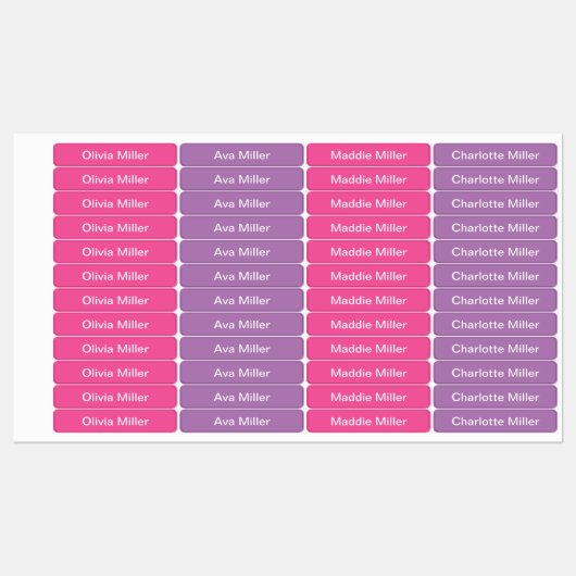Paarse roze naamlabels voor schoolkamp kinderopvan labels (Vel)