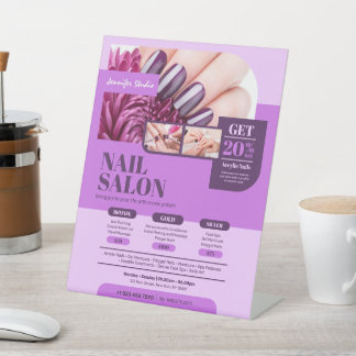 Paarse roze nagels salon, Beauty Salon Reclamebord Met Voetstuk