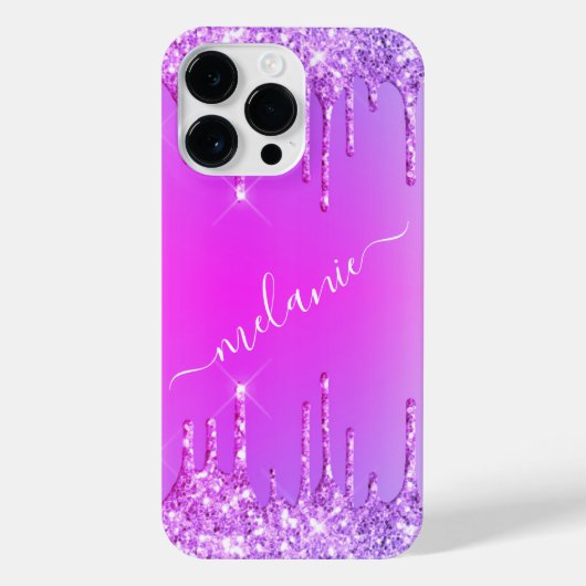 Paarse Roze Neon Glitter Aangepaste Naam iPhone Ca iPhone Hoesje (Achterkant)