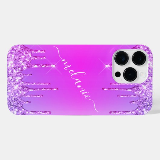 Paarse Roze Neon Glitter Aangepaste Naam iPhone Ca iPhone Hoesje (Achterkant horizontaal)