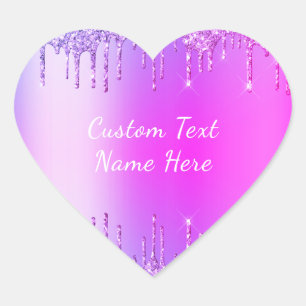 Paarse Roze Neon Glitter Aangepaste Tekst Naam Sti Hart Sticker