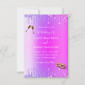 Paarse roze neon Glitter drift huwelijksuitnodigin (Voorkant)