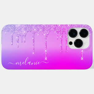 Paarse Roze Neon Glitter Gepersonaliseerde Naam Case-Mate iPhone 14 Pro Max Hoesje