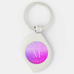 Paarse Roze Neon Glitter Jouw naam Letter Sleutelh Sleutelhanger