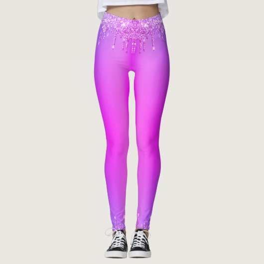 Paarse roze neon glitter spaarpjes Dans nacht Leggings (Voorkant)