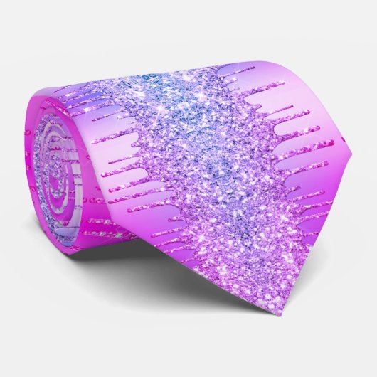 Paarse Roze Neon Glitter Sparkly Stropdas (Opgerold)