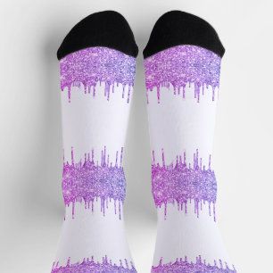 Paarse Roze Neon Glitter Sprankelend Druppelt Witt Sokken