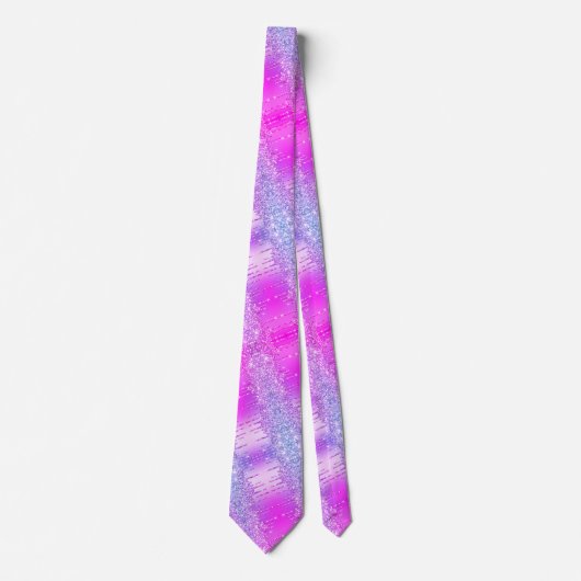 Paarse Roze Neon Glitter Sprankelende Druppels Str Stropdas (Voorkant)