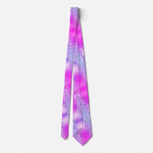 Paarse Roze Neon Glitter Sprankelende Druppels Str Stropdas (Achterkant)