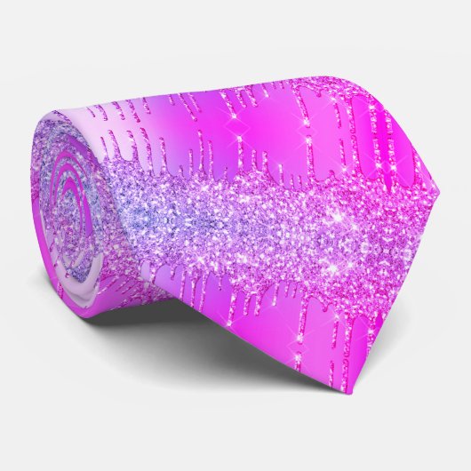 Paarse Roze Neon Glitter Stropdas (Opgerold)