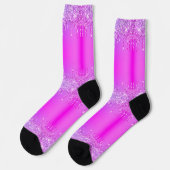 Paarse Roze Neon Gold Glitter Sprankelend Druppelt Sokken (Links)