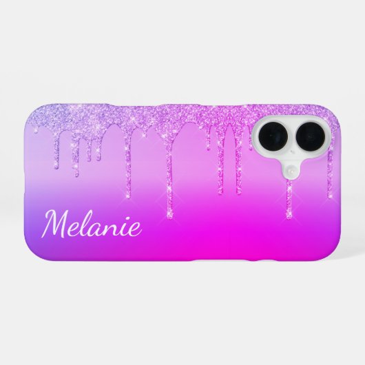 Paarse Roze Neon iPhone Case met aangepaste naam 16 Hoesje (Achterkant horizontaal)