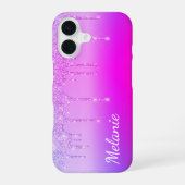 Paarse Roze Neon iPhone Case met aangepaste naam 16 Hoesje (Achterkant)