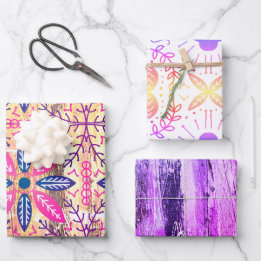 paarse roze Noordse bloem Inpakpapier Blad Set Vel