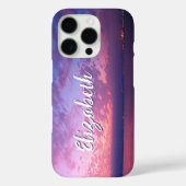 Paarse Roze Oceaan Sunset Fotonaam Script Modern Case-Mate iPhone Case (Achterkant)
