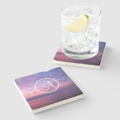 Paarse roze oceaanzonsondergang aangepast monogram stenen onderzetter (Zijkant)