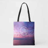 Paarse roze oceaanzonsondergang aangepast monogram tote bag (Voorkant)