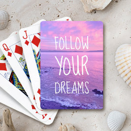 Paarse Roze Ocean Beach Sunset, volg je dromen Pokerkaarten