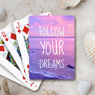 Paarse Roze Ocean Beach Sunset, volg je dromen Pokerkaarten
