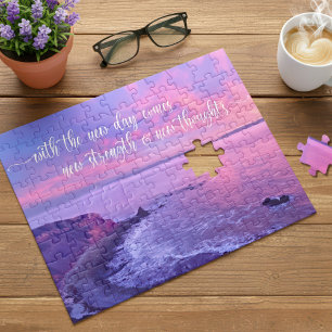 Paarse roze Ocean Sunset Foto Inspirerend Quote Legpuzzel