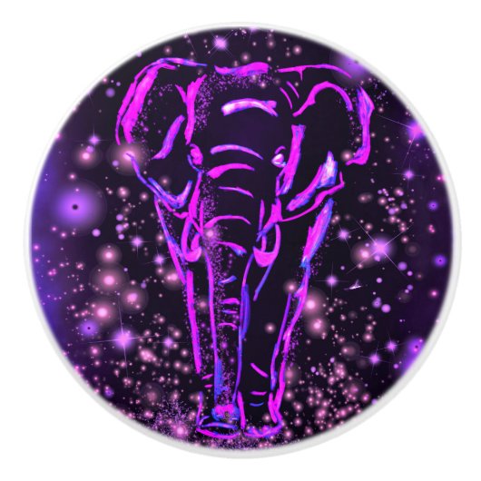 Paarse roze olifant bij Sterrennacht keramische Kn Keramische Knop (Voorkant)