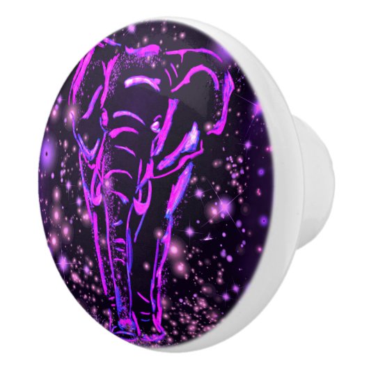 Paarse roze olifant bij Sterrennacht keramische Kn Keramische Knop (Rechts)