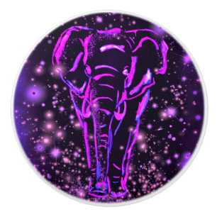 Paarse roze olifant bij Sterrennacht keramische Kn Knop