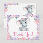 Paarse roze olifant Dank je Rozen Girl Briefkaart (Voorkant / Achterkant)