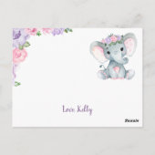 Paarse roze olifant Dank je Rozen Girl Briefkaart (Achterkant)