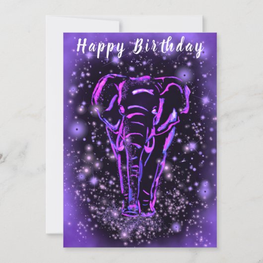 Paarse roze olifant Happy Birthday Kaart (Voorkant)