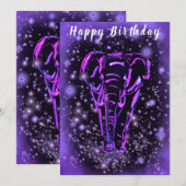 Paarse roze olifant Happy Birthday Kaart (Voorkant / Achterkant)