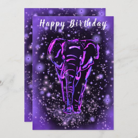 Paarse roze olifant Happy Birthday Kaart (Voorkant / Achterkant)