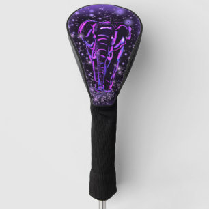 Paarse roze olifant loopt op Sterrennacht Golfheadcover