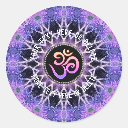 Paarse roze om Mandala met aangepaste gekromde tek Ronde Sticker (Voorkant)